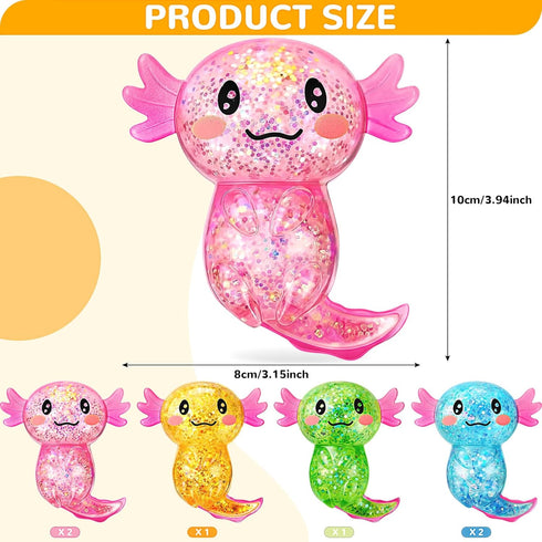 Simgoing 6 Pcs Axolotl Stress Toy Squeeze Axolotl Party Favors Malt Sugar Filled Stretchy Fidget Stress Ball Sensory