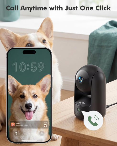 Dzees 2K 360 5G 2.4G, 2-Way 1 Pack Indoor Security Camera, Degree WiFi Pet Camera with Phone App, and Wired Home Camera