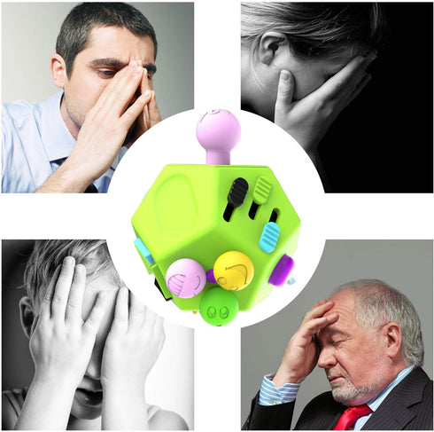 Fidget Dodecagon – 12-Side Fidget Cube for Stress Relief, Anxiety, Focus Travel Toy for Children and Adults (B1 Green)