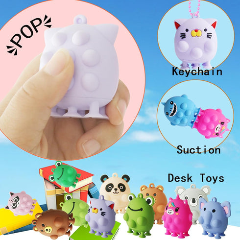 YALARY 24 3D PCS Animal Pop Fidget Suction Toys,Stress Pop Balls Party Favors for Kids,Bath Suction Toys,Stress Relief