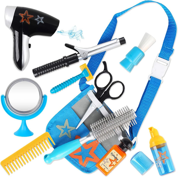 deAO Stylist Hairdresser Barber Salon Role Play Set with Hairdryer and Styling Accessories