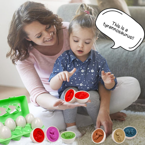 Matching Easter Dinosaurs Eggs for Toddlers, 12 pcs Color & Shape Puzzle Toy, Montessori Educational Gifts for Kids 2-4