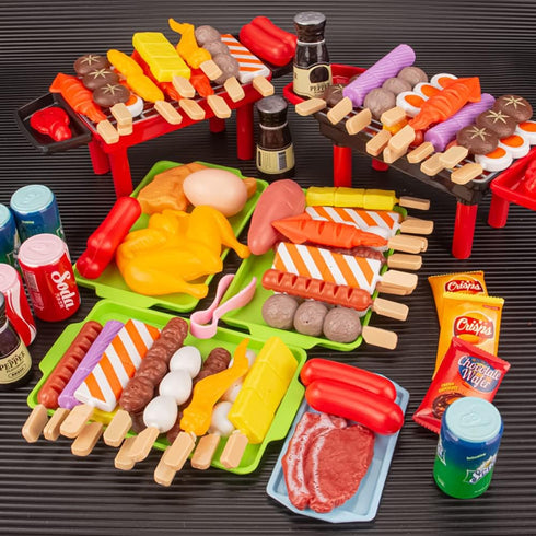 80 PCS BBQ Grill Playset Toy Barbecue Kitchen Cooking Set, Interactive Play Food Accessories for Toddlers 1-3, Ages 4-8