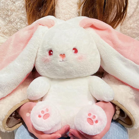 2PCS Reversible Plush Toy Pillow, Cute Carrot Strawberry Bunny Plush with Zipper, 7" Birthday Gift for Kids