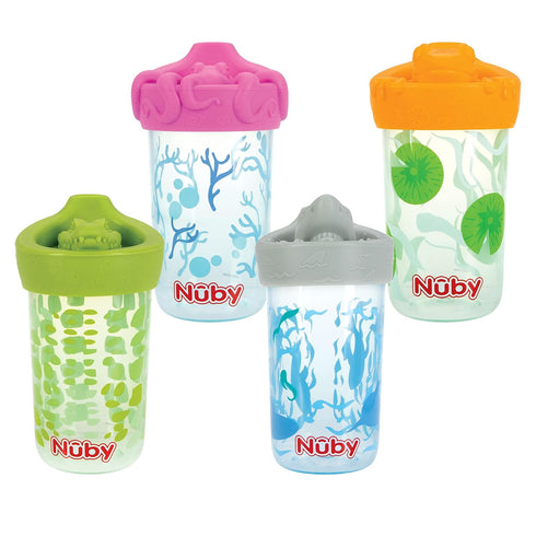 Nuby No Spill 3D Character Sippy Cup, 12 Ounce, Soft Touch Flo Silicone Top, Alligator