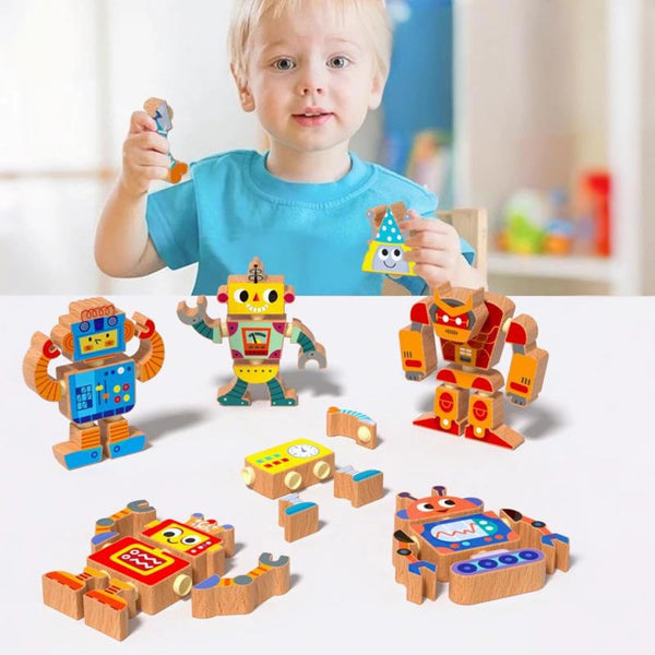 YECHISY Wooden Snap-Together Building Toys: STEM Building Blocks, Robot Take Apart Playset, Fine