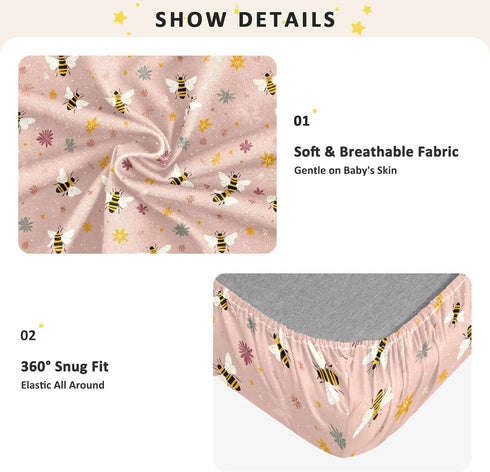 miaozhen 1 Pack 52x28 Cotton Baby Crib Sheets for Boys Girls Soft Stretchy Naughty Lakeshore Bees Fleur Harris Toddler