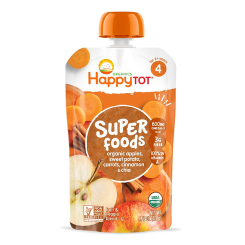 Happy Tot Organics Super Foods - Sweet Potato, Apple, Carrot & Cinnamon, 4.22 Ounce (Pack of 1)