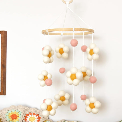 Goukurlsma Daisy Mobile for Crib Boho Baby Crib Mobile for Girls Pink Felt Flower Baby Mobile for Crib