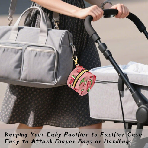 YETTASBIN Watermelon Portable Pacifier Holder Case with Metal Hook Buckle & Zipper for Diaper Bag and Stroller