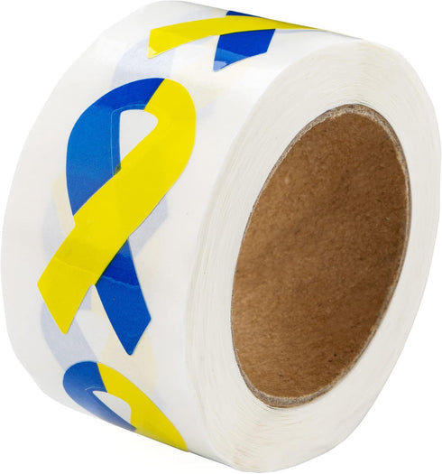 250 Small Blue & Yellow Ribbon Awareness Stickers for Support Ukraine and Down Syndrome Awareness