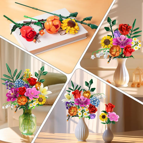 Set, 1043 15 CUBIMANA Flower Bouquet Building PCS Bouquet Botanicals Collection for Mom Wife, Artificial Flowers