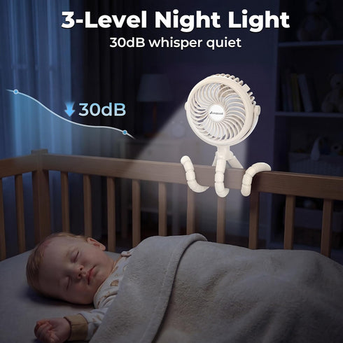 AMACOOL Battery Operated Stroller Fan, Baby Travel Essentials for Beach Disney, Newborn Boy & Girl Showers Gifts