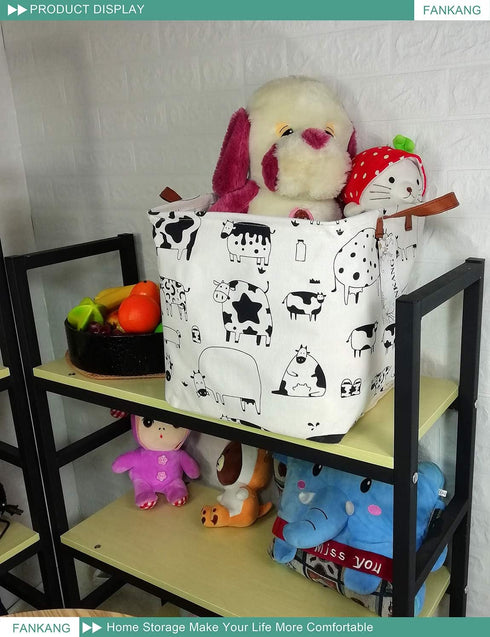 FANKANG Square Nursery Hamper Storage Bins - Foldable Canvas Laundry Basket with Waterproof PE Coating for Children