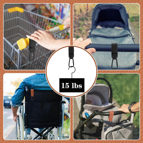 Colingmill 3 Pieces Stroller Hooks, Black and Brown Hanging Multi Functional Strap with Clip for Diaper Bag Stroller