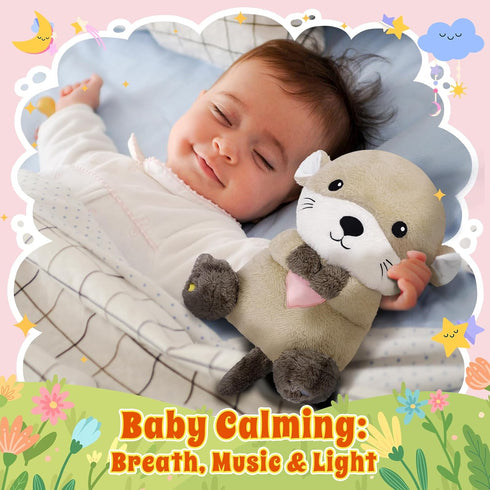 BRICHOEE Breathing Stuffed Animal, Soothing Otter Stuffed Animal with Breathing Motion, Calming Sound and Light