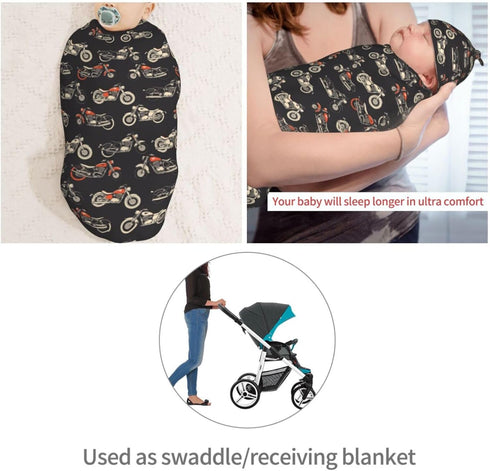 Sets Motorcycles On Black Background Newborn Swaddle Blankets Hat Soft Baby Receiving Blanket Swaddle Sack for Baby