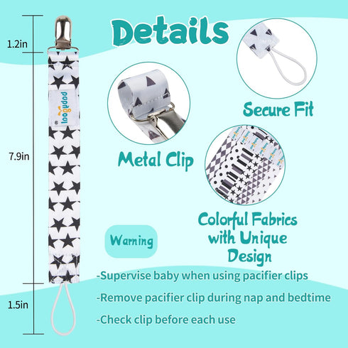 Babygoal Pacifier Clips for Boys | 6 Pack Holder Clips for Most Pacifier Styles, Baby Gift 6PBM05-HZ