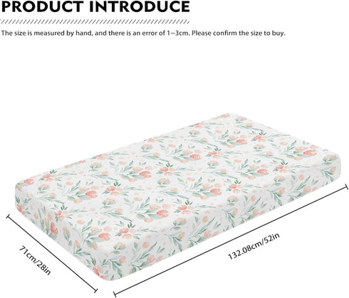 Winpema 28"x52" Floral Botanical Pattern Fitted Crib Sheet Pink Flower Baby Crib Sheet Fit Standard Crib and Toddler