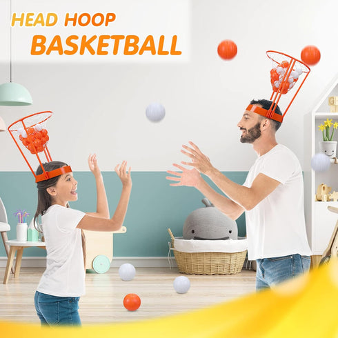 Libima 12 Pcs Head Hoop Basketball Party Game Set for Kids and Adults, Portable Adjustable Headband with Balls