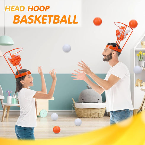 HyDren Head Hoop Basketball Party Game Set - Portable Adjustable Net Headband with Balls for Indoor Outdoor Fun