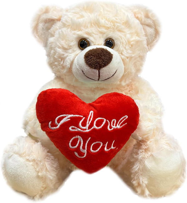 ''I Love You'' White Teddy Bear with Heart Plush Toy, Soft Stuffed Animal Gift for Mom Dad Anniversary