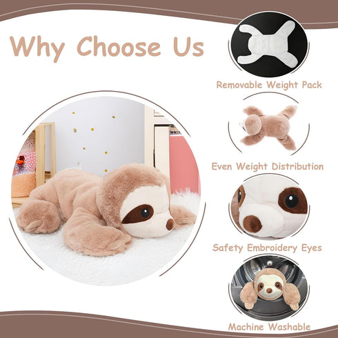 Pack 28 Inches, 5 lb WEIGEDU Large Weighted Sloth Stuffed Animal Plush Toy with Embroidered Eyes and Removable Weight