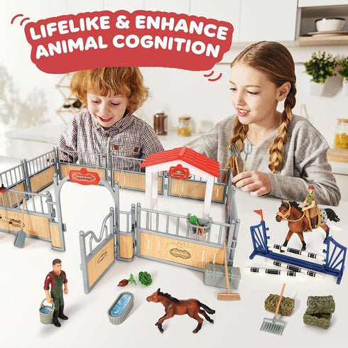 Horse Stable Playset, Horse Toys Set with Rider, Farm Animal Figurines for Kids 3-10, Christmas Birthday Gifts
