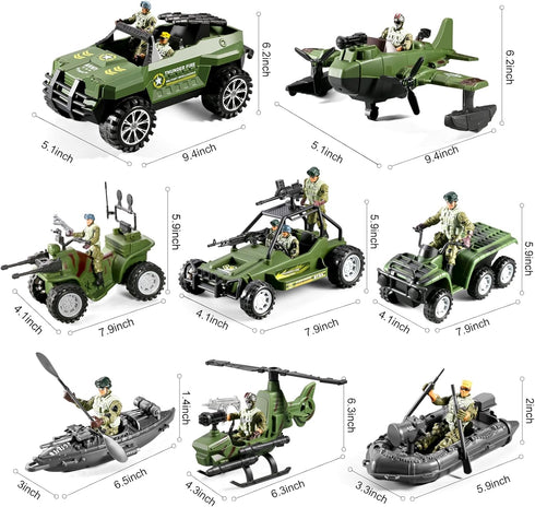 HOSPONY 58-in-1 4-7 6-8 8-12, Army Men Toys for Boys Military Truck/Helicopter/Kayak Boat/Motorcycle/Army Men Action