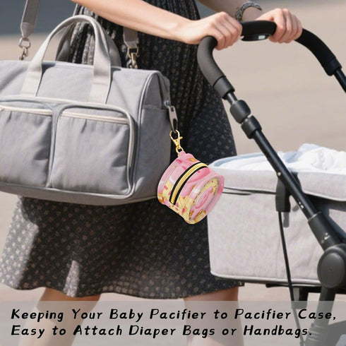 YETTASBIN Waffle Ice Cream Sprinkles Portable Pacifier Holder Case with Metal Hook Buckle & Zipper for Diaper Bag