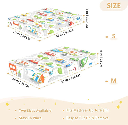 CZXW 52" 28" Cartoon Playful Roadways Crib Sheets Fitted x Natural Cotton Soft & Breathable for Baby Crib Mattress