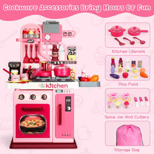 Playset, 27.1 Inches Set 1-3 3-5, DRAMATION Kids Kitchen Play Kitchen with Sound and Light, Kitchen for Toddlers