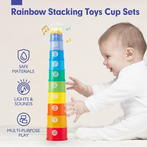 hahaland Stacking Cups for Toddlers 1-3 - Montessori Learning Toy for 1 Year Old Boy Birthday Gift, 12-18 Months