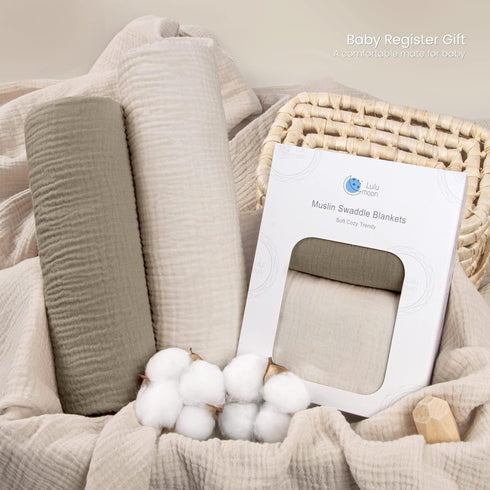Muslin Swaddle Blanket Baby, Cotton Swaddling Blanket Soft Baby Receiving Blanket Neutral 2Pack (Olive)