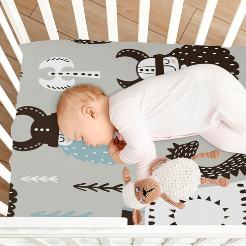 YEGAME 52 28 Inch Viking Boat Grey Fitted Crib Sheets for Unisex Baby, Soft and Breathable Portable Mini Stretchy Crib