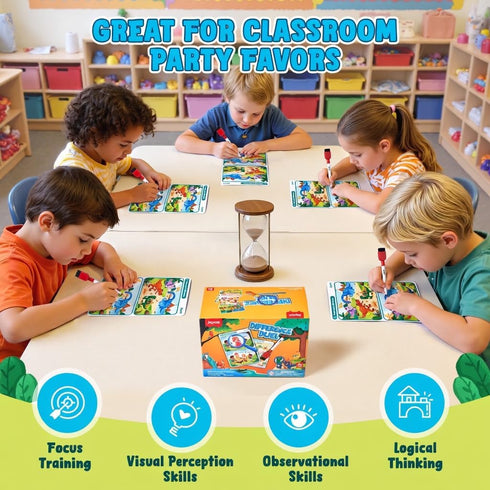 24 Pack 4-8 JoyCat Spot the Difference Game Cards for Kids, Reusable Dry Erase Party Favors, Classroom Prizes, Goodie