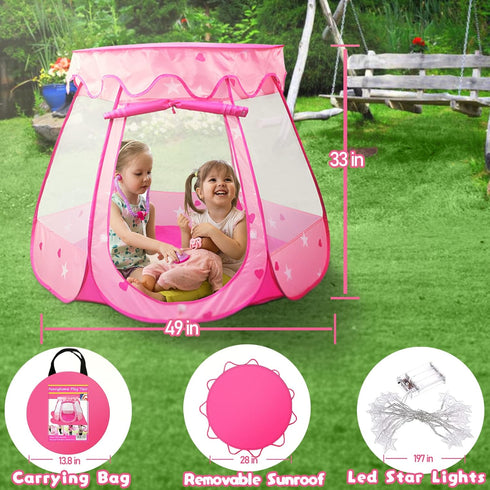 1 2 3 12-18 Crayline Pop Up Princess Tent with Star Light, Toys for Year Old Girl Birthday Gift, Baby Girl Toys, Ball