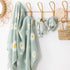 Set 47x47 inches, BabyWhale Muslin Swaddle Blanket with Hat and Headband Bow, Daisy Pattern Swaddle for Baby Boys