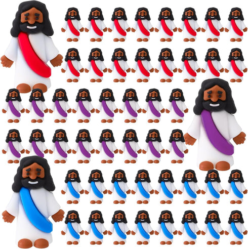 Bememo 50 Pcs Mini Black Jesus Toys, Religious Figurines for Hide and Seek, Sunday School Party Favors