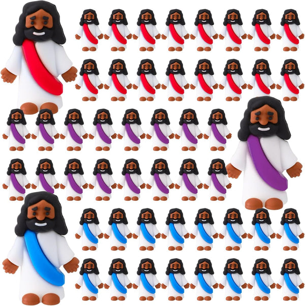 Bememo 50 Pcs Mini Black Jesus Toys, Religious Figurines for Hide and Seek, Sunday School Party Favors