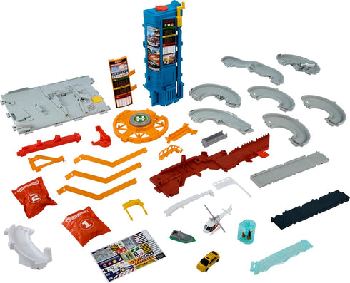 Matchbox Transportation Center Playset, 5 Levels with 1:64 Scale Taxi, Boat, Helicopter & Food Vendor Features
