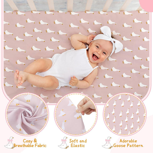 4 Pack 52" 28" Set, SmoothNovelty Silly Goose Crib Fitted Sheet for Boys Girls - x Fitted Baby Sheet with Goose