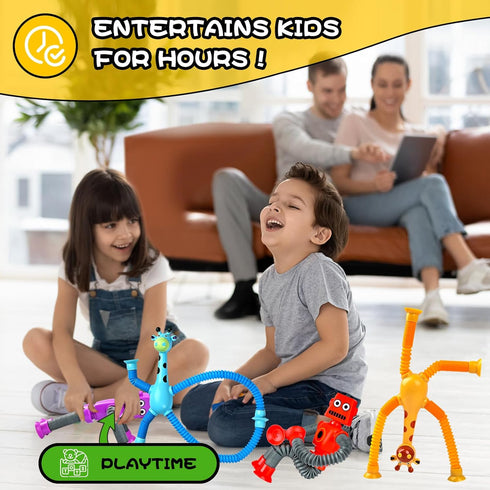 8pc 3 4 5 6 7 8, Robot Giraffe Sensory Travel Toys for Toddlers Boy Ages Airplane Activities Suction Autism Pop Tube