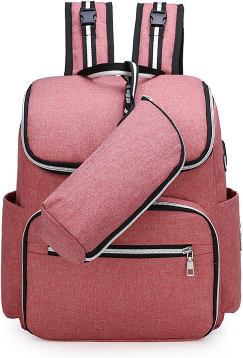 Ybberik Diaper Bag Backpack with Stroller Straps, USB Charging Port, Headphone Hole, Large