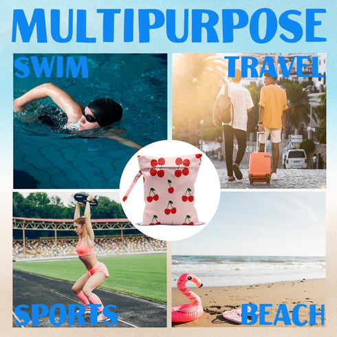 HDHBP Summer Cherry Wet Bag for Swimsuit Dirty Clothes Yoga Gym Diaper, Wet Dry Bag, Beach Vacation Essential