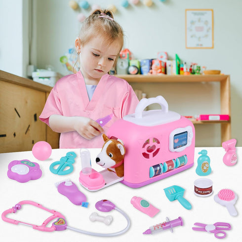 Gifts2U Set, 3-8 Pet Care Cage Play Vet Clinic and Doctor Kit for Kids with Dress Up Costume, Doctor Medical Pretend