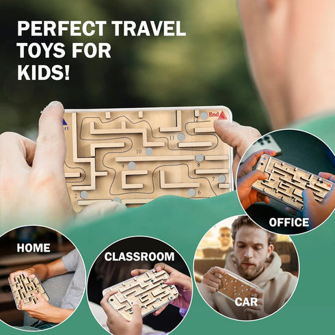 CHEROSIN 8+ Handheld Fidget Puzzle Game for Kids and Adults - Challenging Wooden Labyrinth Marble Maze for Teen Boys