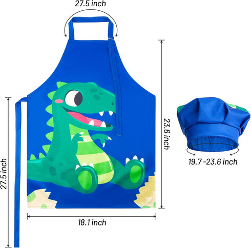 2 Sets Year(3-5 R HORSE Pcs Kids Aprons Chef Hat Adjustable Blue Cute Dinosaur Kitchen Aprons Cooking Baking Painting