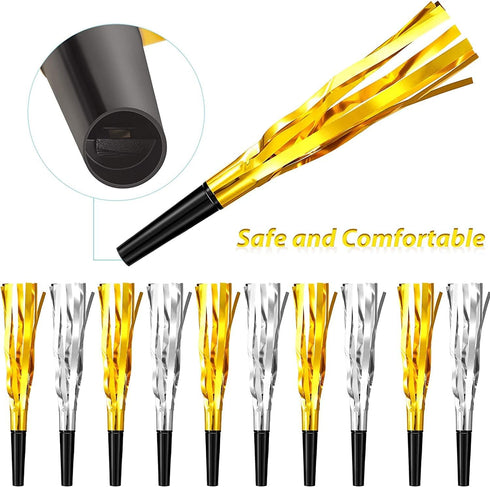 12 Pieces Gold Silver Glitter Noise Makers, Metallic Fringed Party Blowers for Birthday Graduation Events 2024
