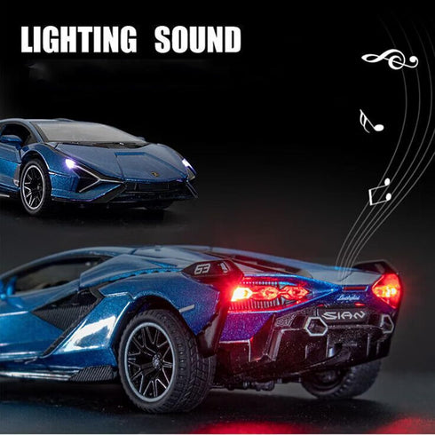 Lambo Toy Car Sian FKP3 Die-Cast Model with Lights and Sound Pull Back Toy for Boys Age 3-6